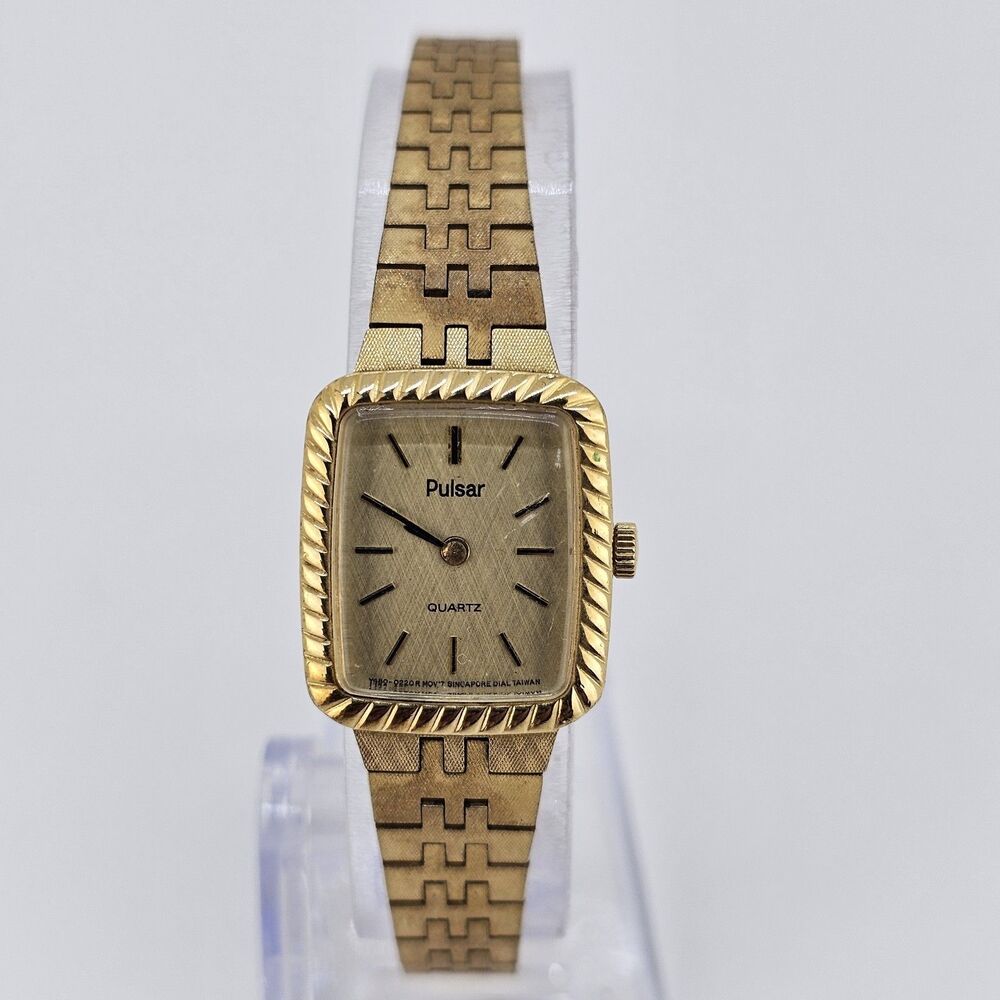 VTG Pulsar Watch Women 19MM Gold Tone‎ Dial Gold Bracelet 6.5" Wrist New Battery